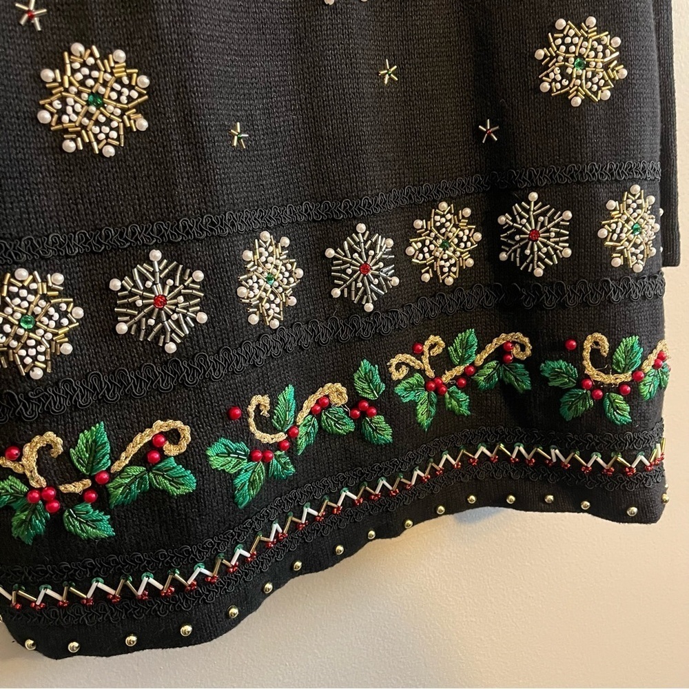 VTG Victoria Jones Womens Small Holiday Cowl Neck Sweater Embroidery Beaded XMAS - Picture 9 of 13